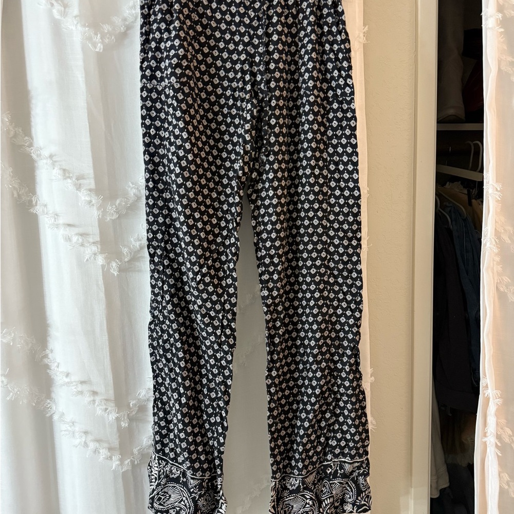 Roxy Black and White Geometric Wide Leg Pants